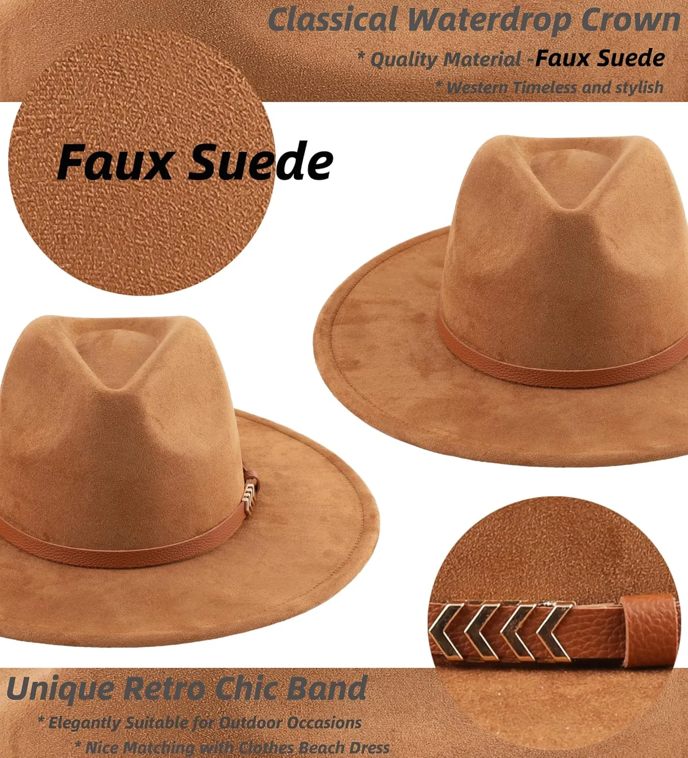 Wide Brim Fedora Hat for Men Women Big Rancher Felt Hat