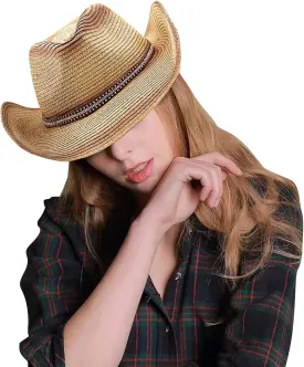 Wide Shapable Brim Straw Cowboy Hat Men Women UV Sun Protection Cowgirl Straw Hat Holiday Travel Panama Fedora Hat Beach Caps