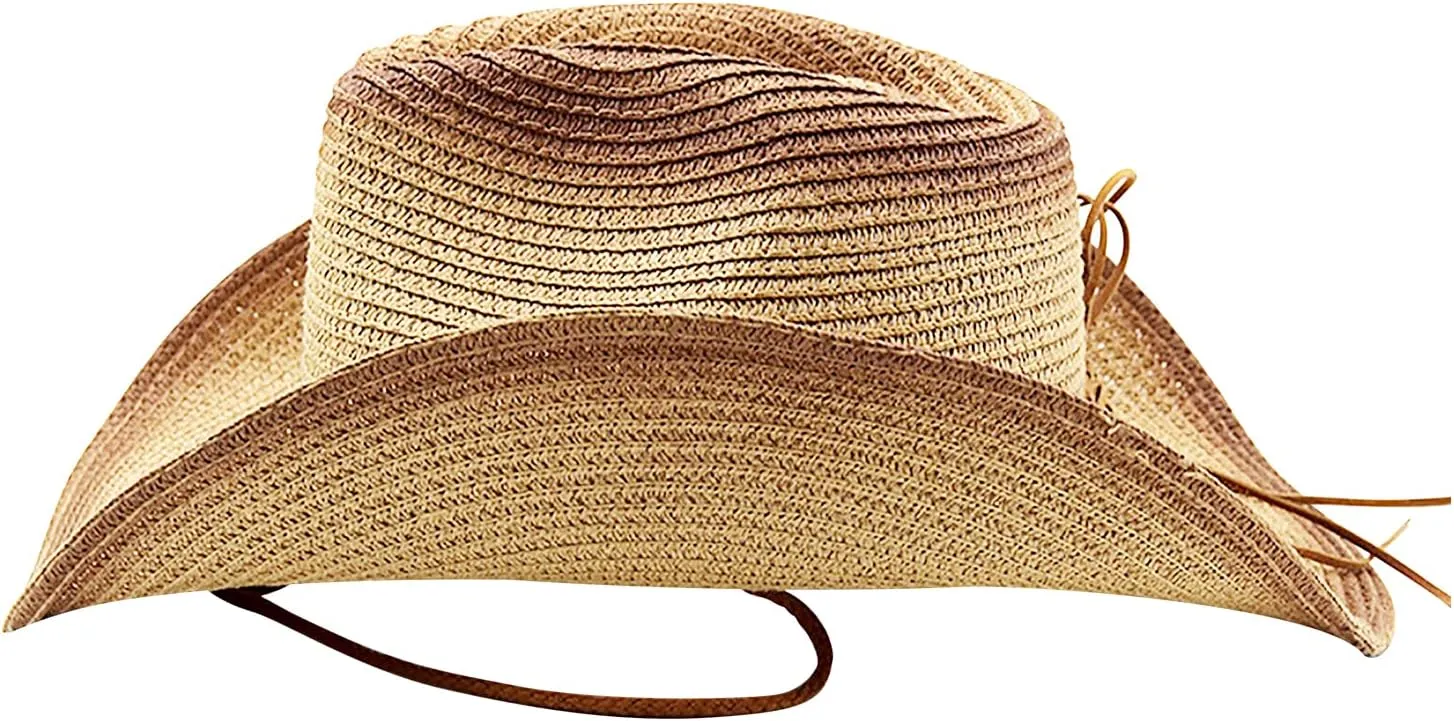 Wide Shapable Brim Straw Cowboy Hat Men Women UV Sun Protection Cowgirl Straw Hat Holiday Travel Panama Fedora Hat Beach Caps