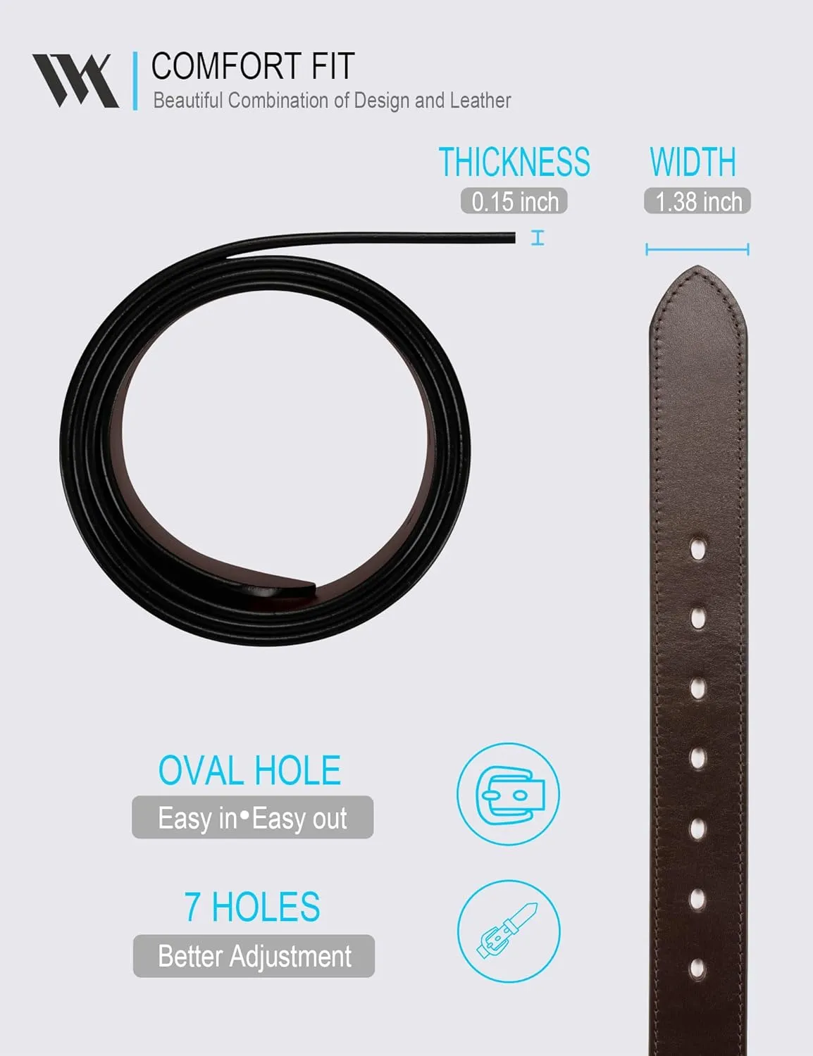 WOLFANT Men's 35mm Dress Casual Belt,100% Italian Full Grain Real Solid Leather
