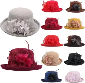 Women Bucket Hat 1920s Vintage Cloche Bowler Hat with Bow/Flower Ladies 1920s Vintage Bowler Flower Hat