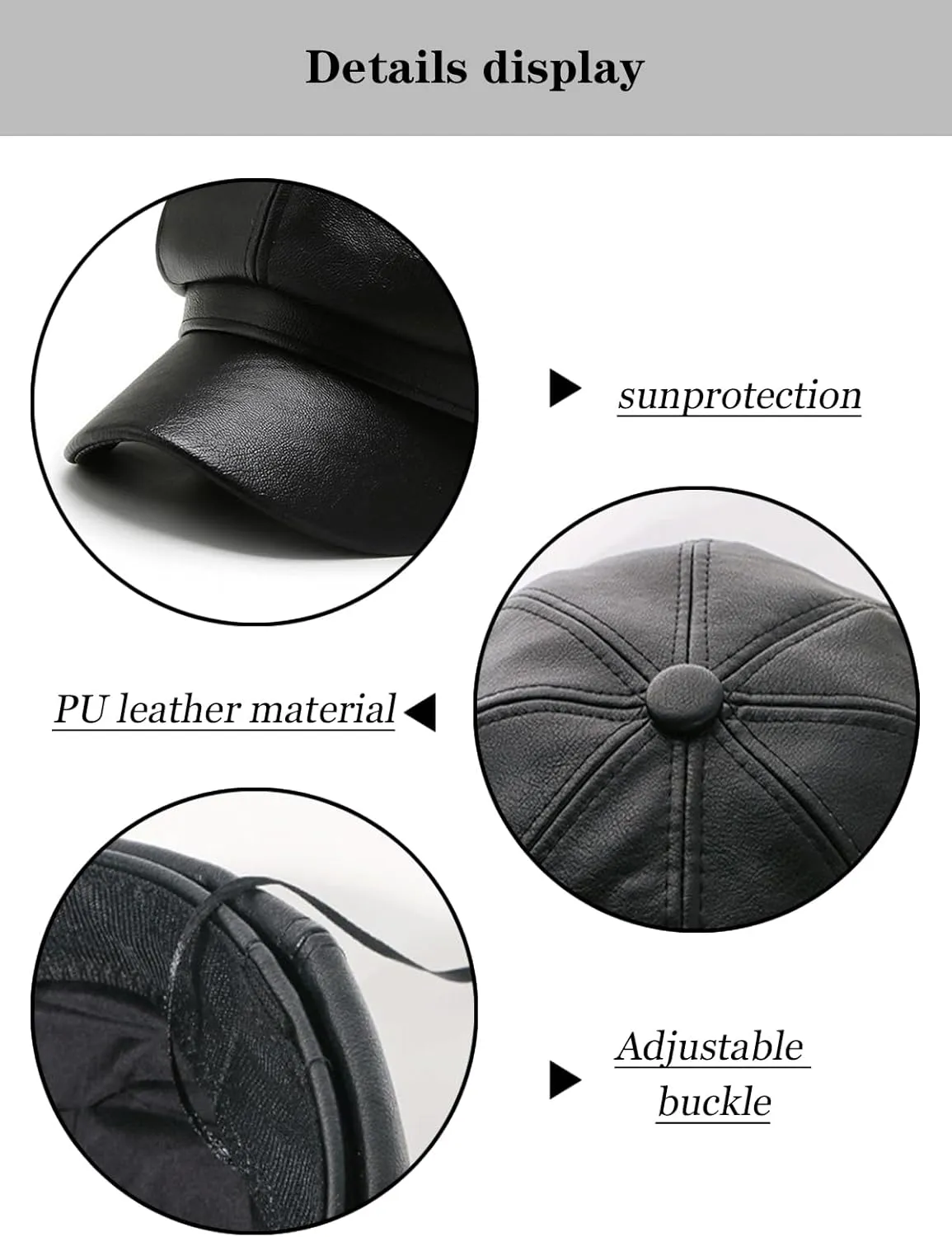 Women Fiddler Cap Newsboy Hat PU Leather Visor Beret Cap