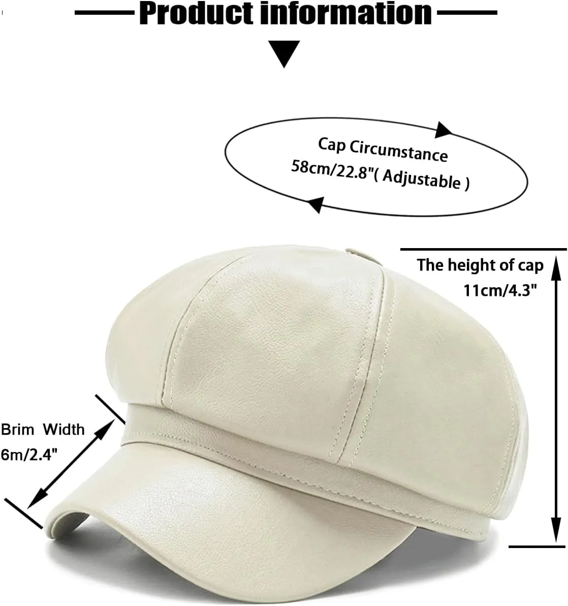 Women Fiddler Cap Newsboy Hat PU Leather Visor Beret Cap