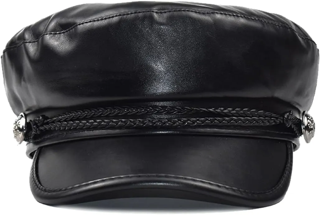 Women Fiddler Cap Newsboy Hat PU Leather Visor Beret Cap