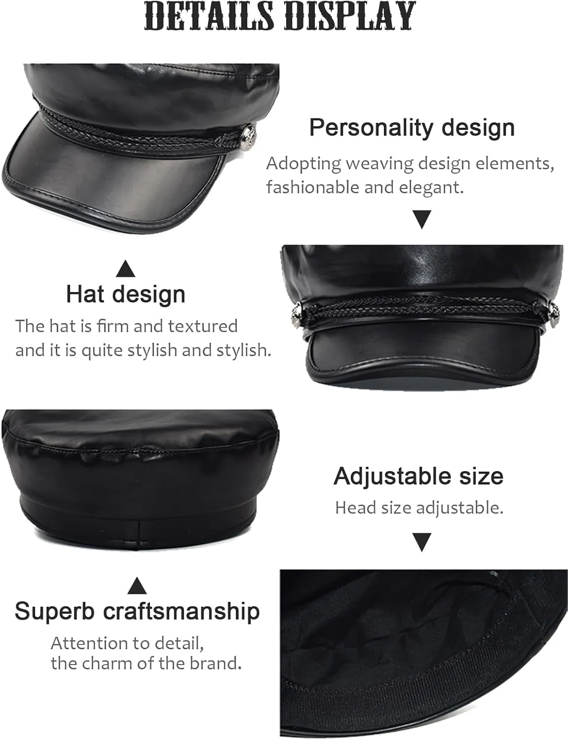 Women Fiddler Cap Newsboy Hat PU Leather Visor Beret Cap