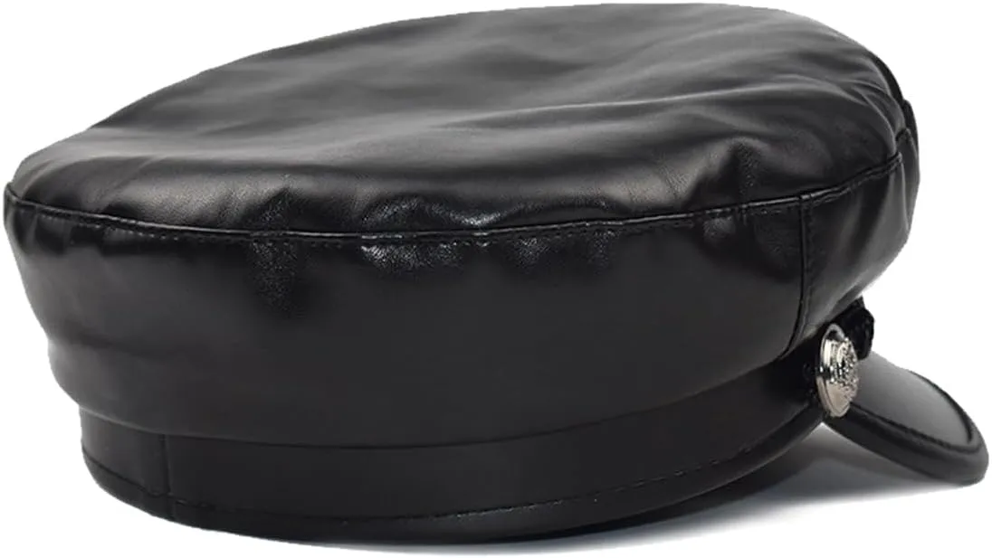Women Fiddler Cap Newsboy Hat PU Leather Visor Beret Cap