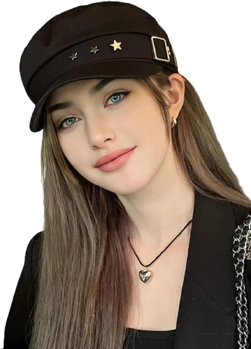 Women Girls Y2K Star Beret Fashion Newsboy Caps Warm Visor Beret Vintage Cabbie for Ladies