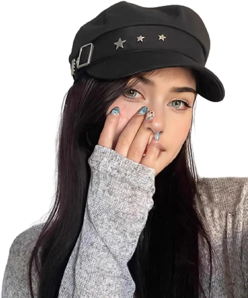 Women Girls Y2K Star Beret Fashion Newsboy Caps Warm Visor Beret Vintage Cabbie for Ladies