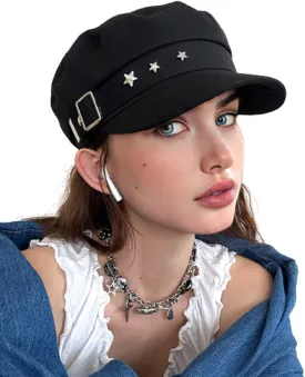Women Girls Y2K Star Beret Fashion Newsboy Caps Warm Visor Beret Vintage Cabbie for Ladies