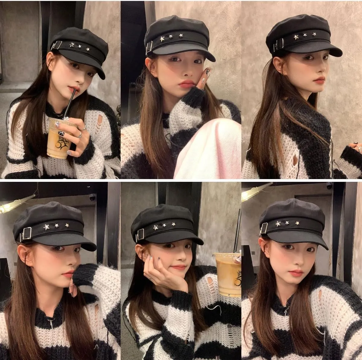 Women Girls Y2K Star Beret Fashion Newsboy Caps Warm Visor Beret Vintage Cabbie for Ladies