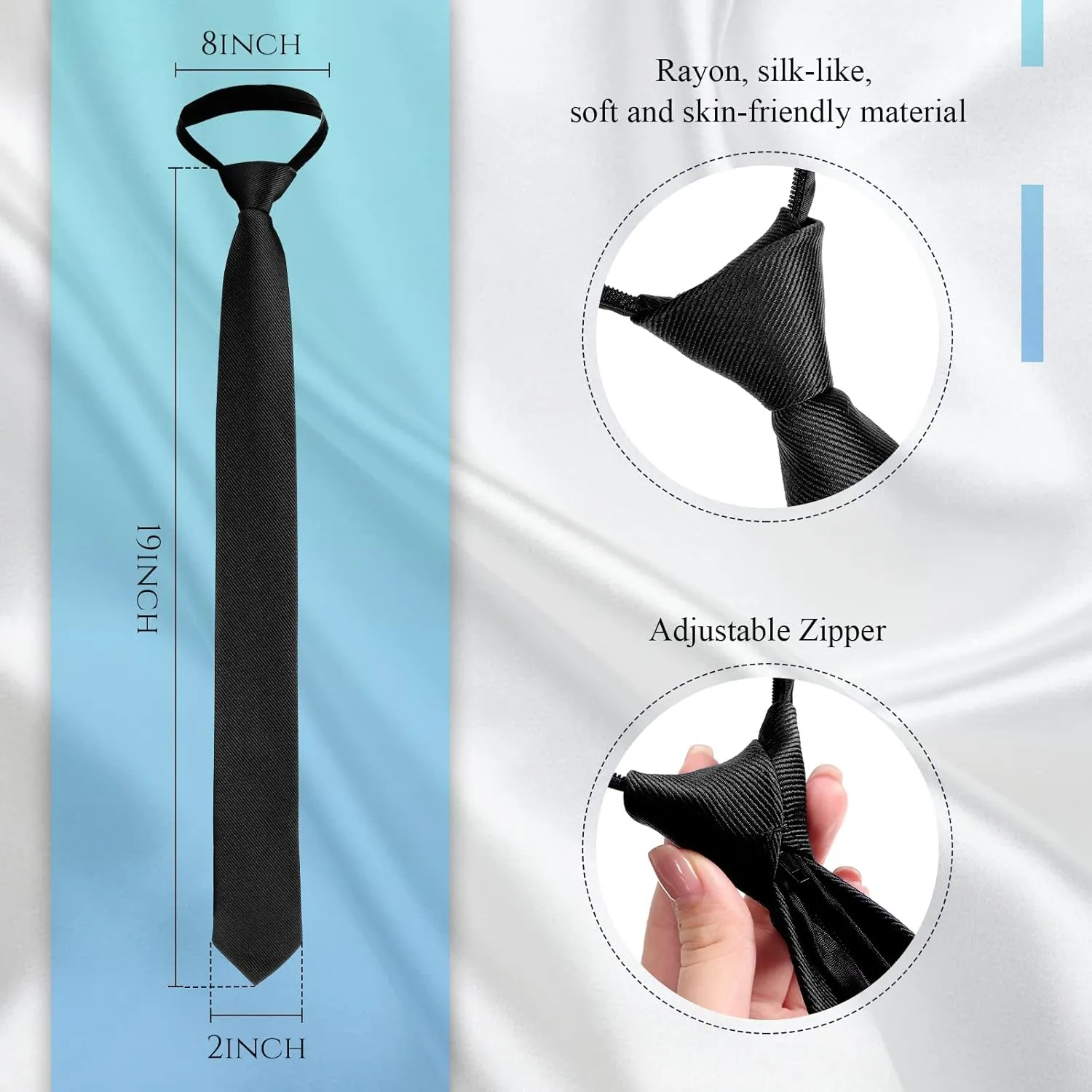 Xinnun 4 Pieces Zipper Ties for Men Adjustable Men's Neckties Zip on Tie for Zipper Skinny Necktie Clip on Slim Tie